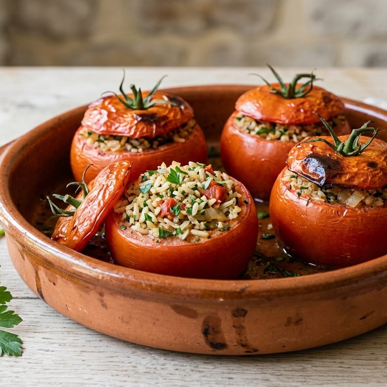 Gevulde tomaat (ui, rijst en peterselie) recept