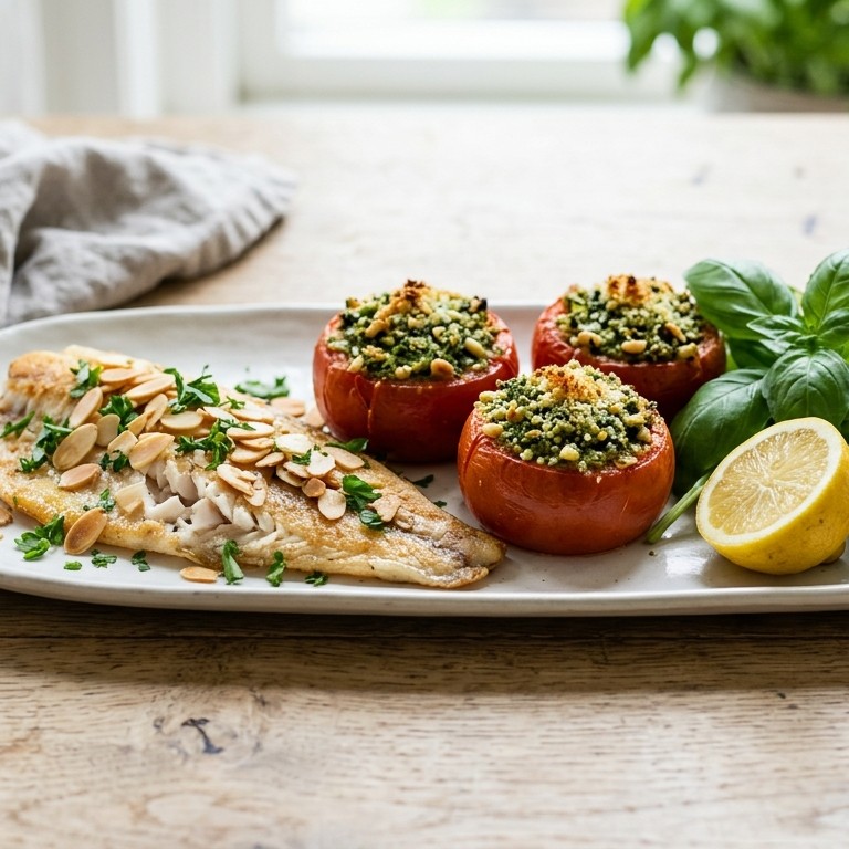 Gevulde tomaten en forel met amandelen recept