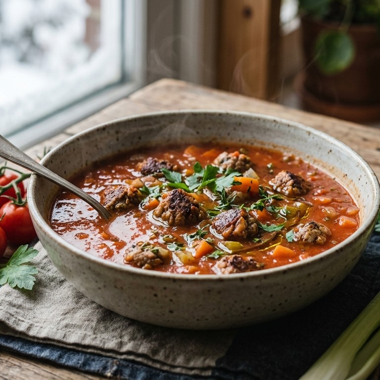 Gevulde tomatensoep met rundergehakt recept