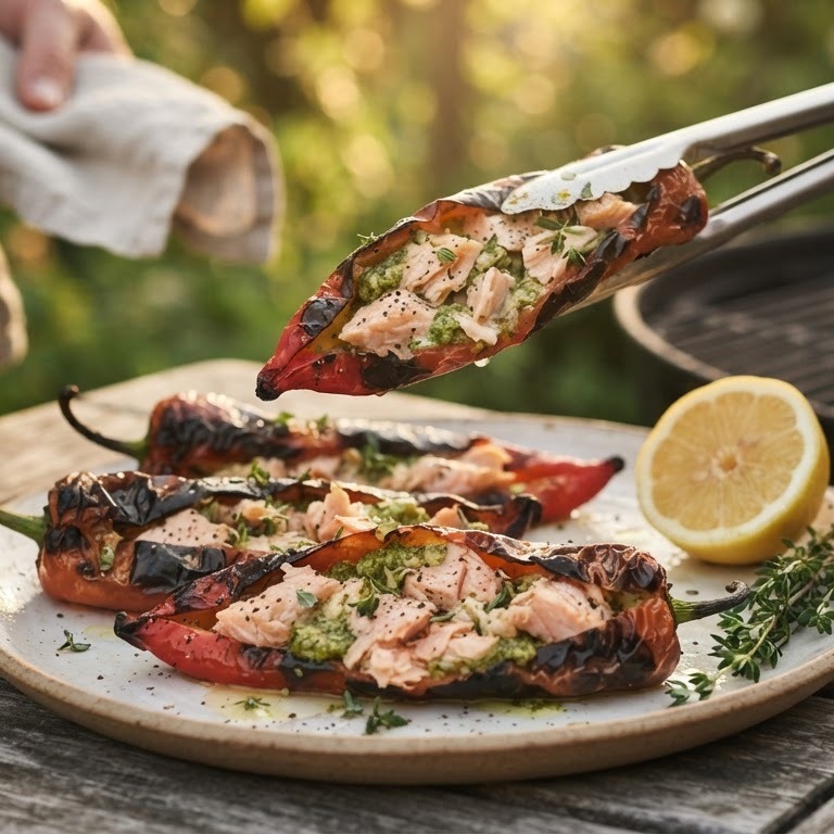 Gevulde zoete puntpaprika met zalm recept