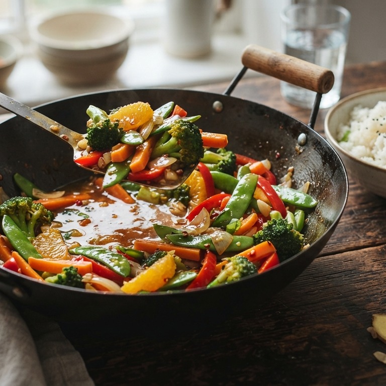 Gewokte groenten met sinaasappel-gember saus recept