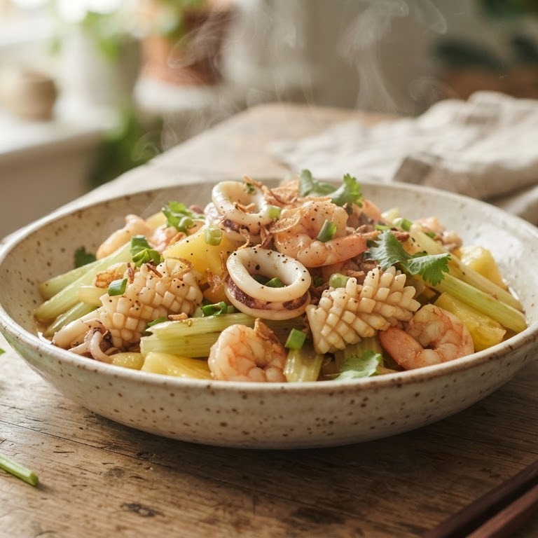 Gewokte inktvis met selderij recept