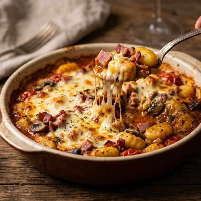 Gnocchi pesto met mozzarella, ham, spek, en tomaat recept