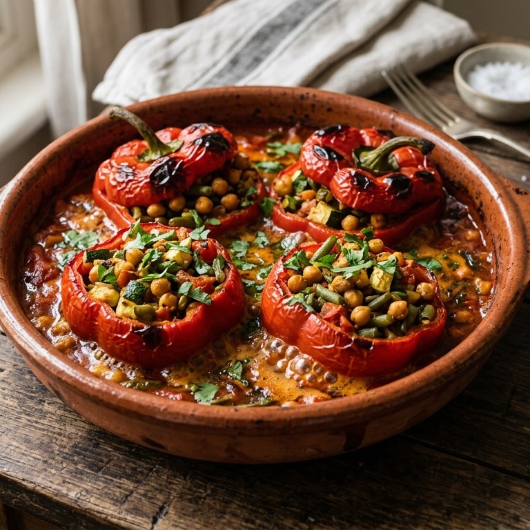 Goed gevulde paprika's met kikkererwten en tomaat recept