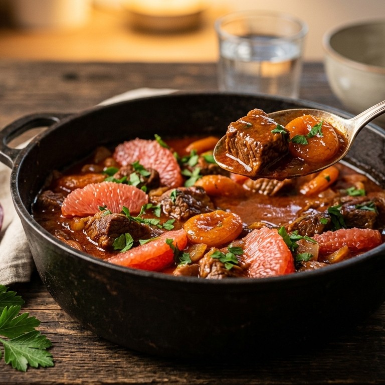 Goulash met grapefruit en abrikozen recept
