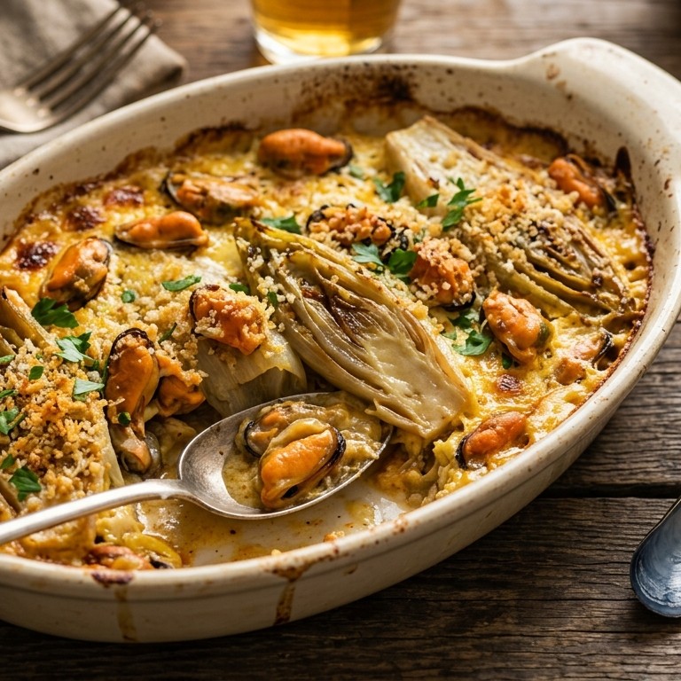 Gratin van witlof en mosselen recept