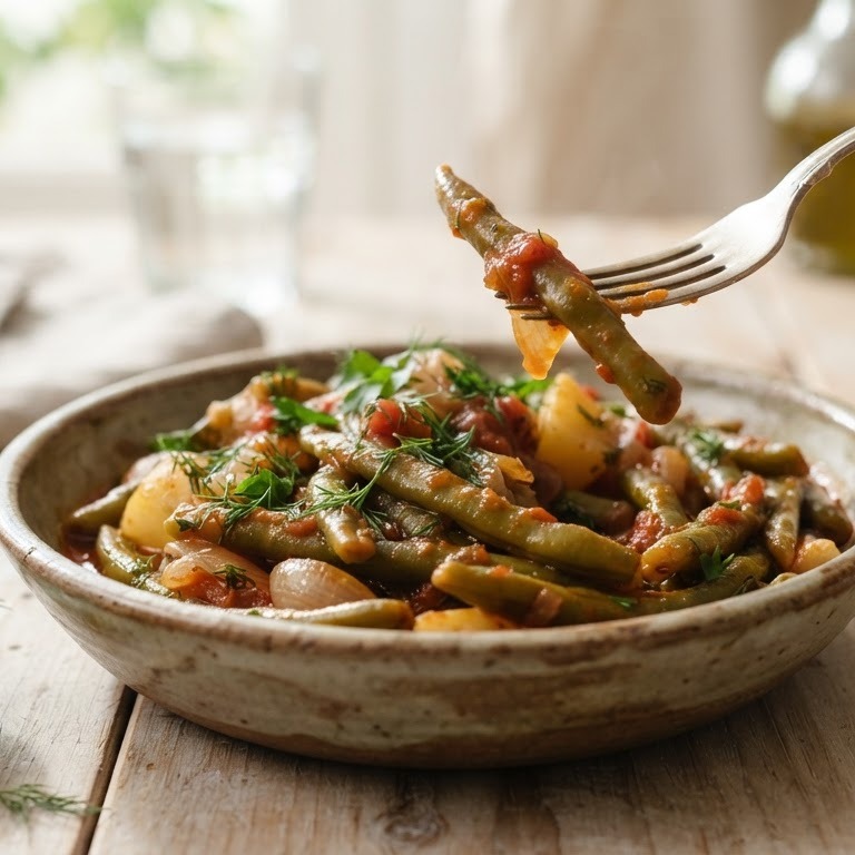 Griekse gesudderde sperziebonen in tomatensaus recept