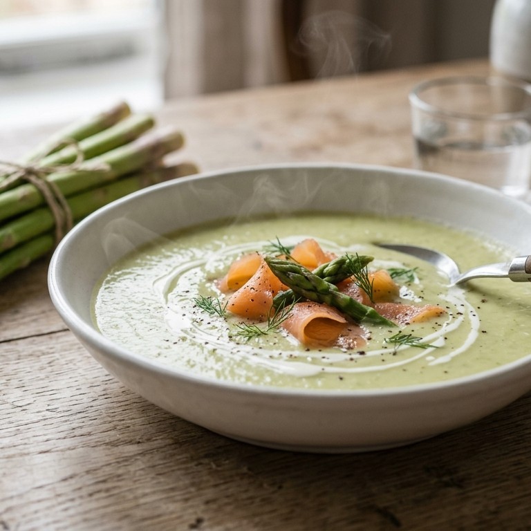 Groene aspergesoep met gerookte zalm recept