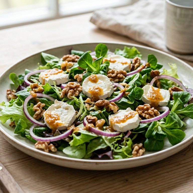 Groene salade met geitenkaas en walnotendressing recept
