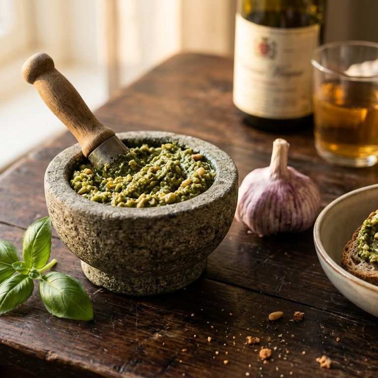 Groene tapenade met oijnboompitten en geraspte belegen kaas recept