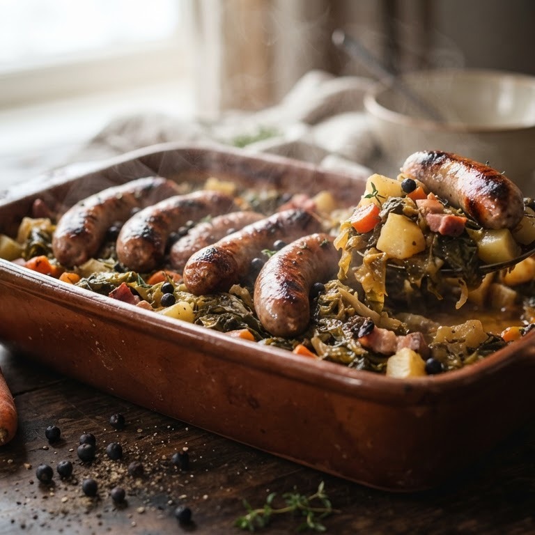 Groenekoolschotel met saucijsjes recept