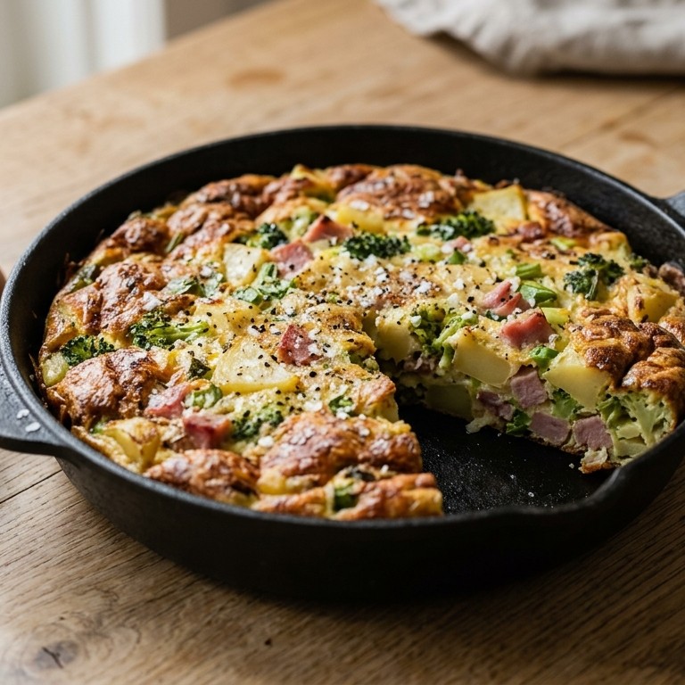 Groente-aardappelomelet met beenham recept