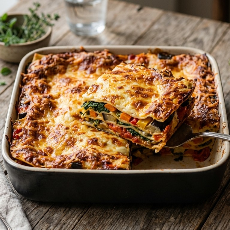 Groentelasagne met en knapperig kaaskorstje recept