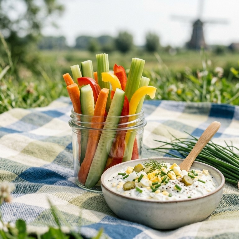 Groentesticks met kwarkdip voor picknick recept