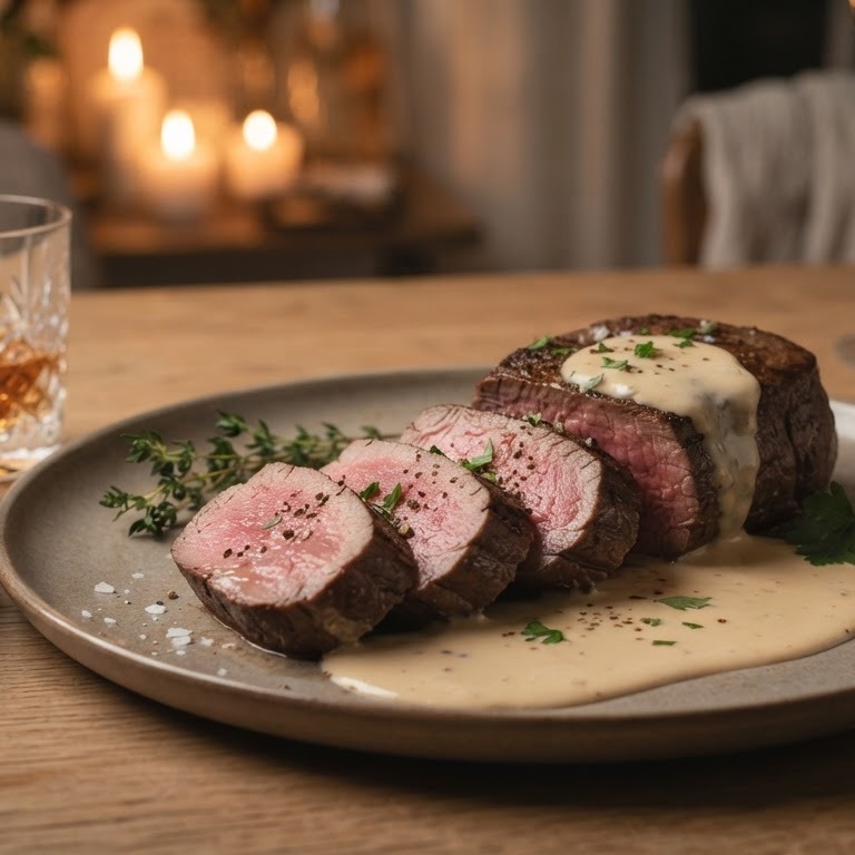 Haasbiefstuk met crème fraichesaus recept