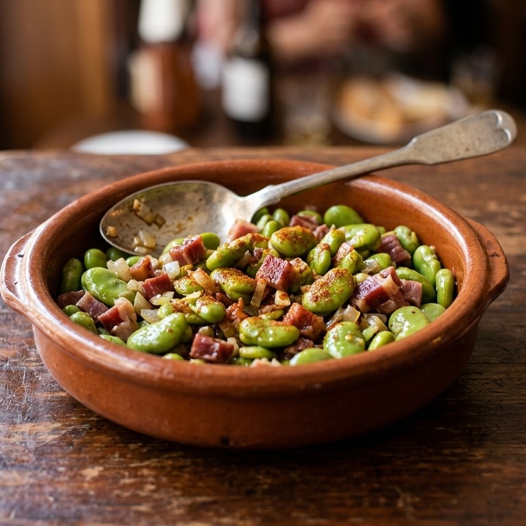 Habas con jamon ( tuinbonen met ham ) recept
