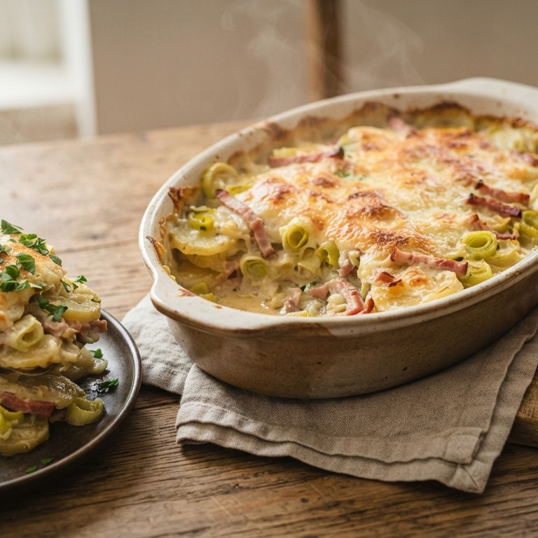 Ham - prei schotel met kaas recept