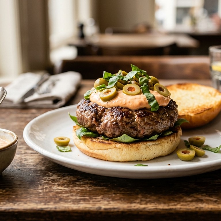 Hamburger speciaal met groene olijven en basilicum recept