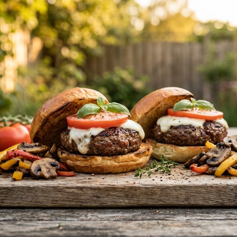 Hamburgers met tomaat en mozzarella recept