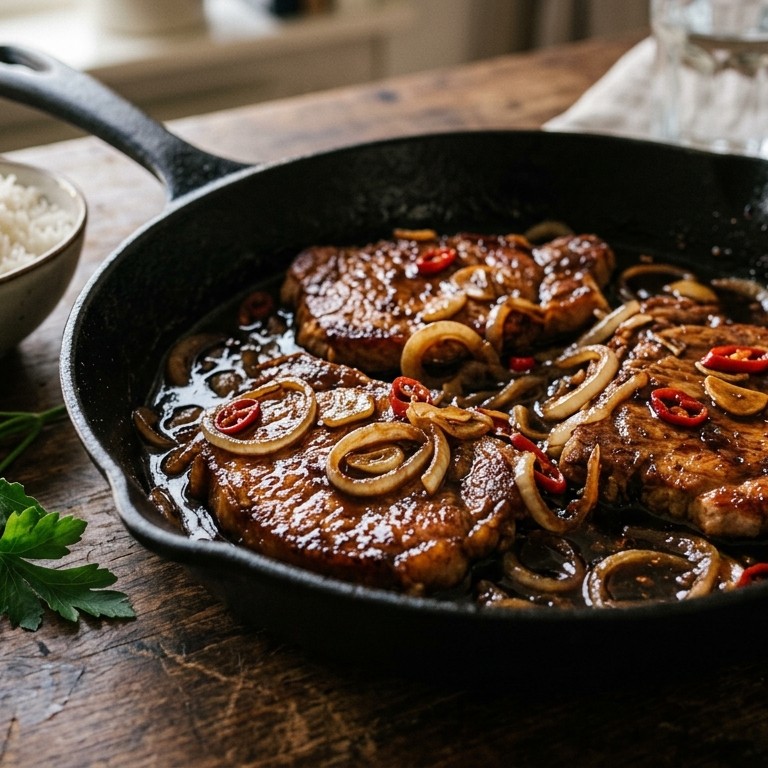Hamlappen met ui knoflook en lomboks recept