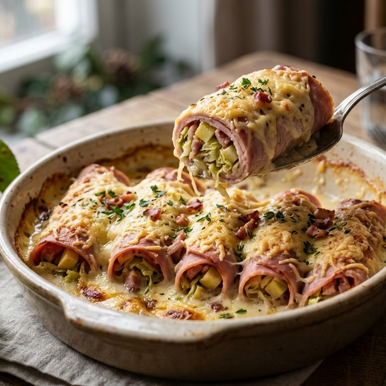 Hamrolletjes met groene kool en appel recept