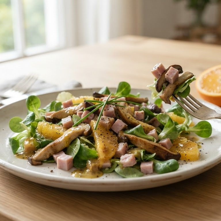 Hamsalade met kastanjechampignons recept