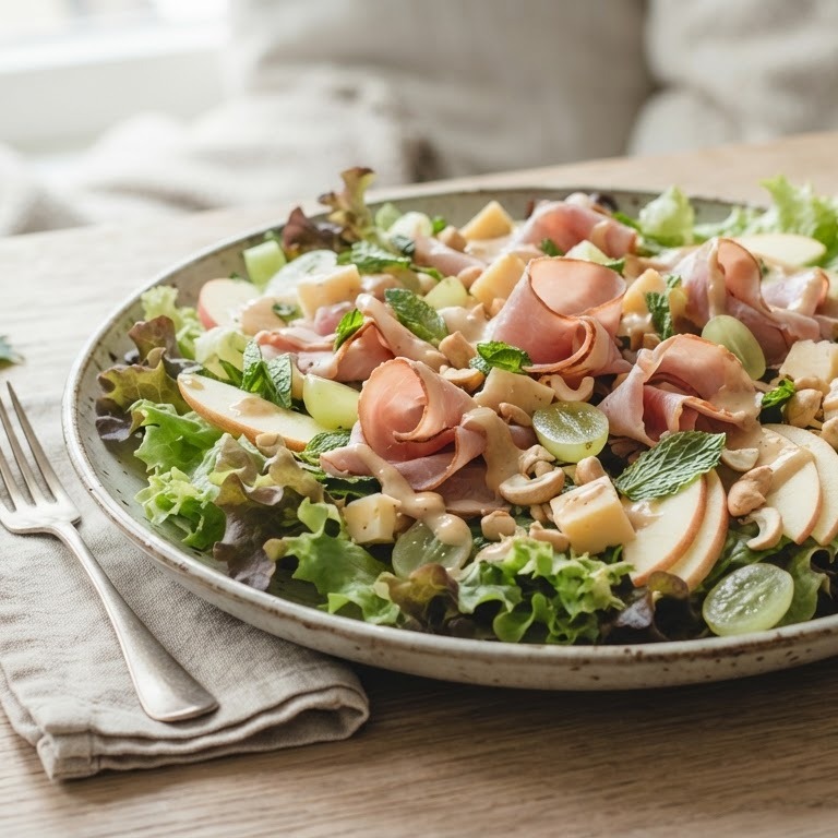 Hamsalade met witte druiven en notendressing recept