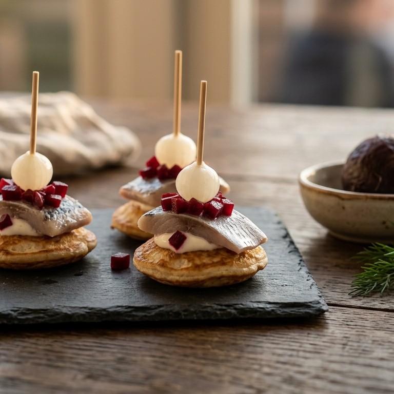 Haring met bietjes  op een poffertje recept