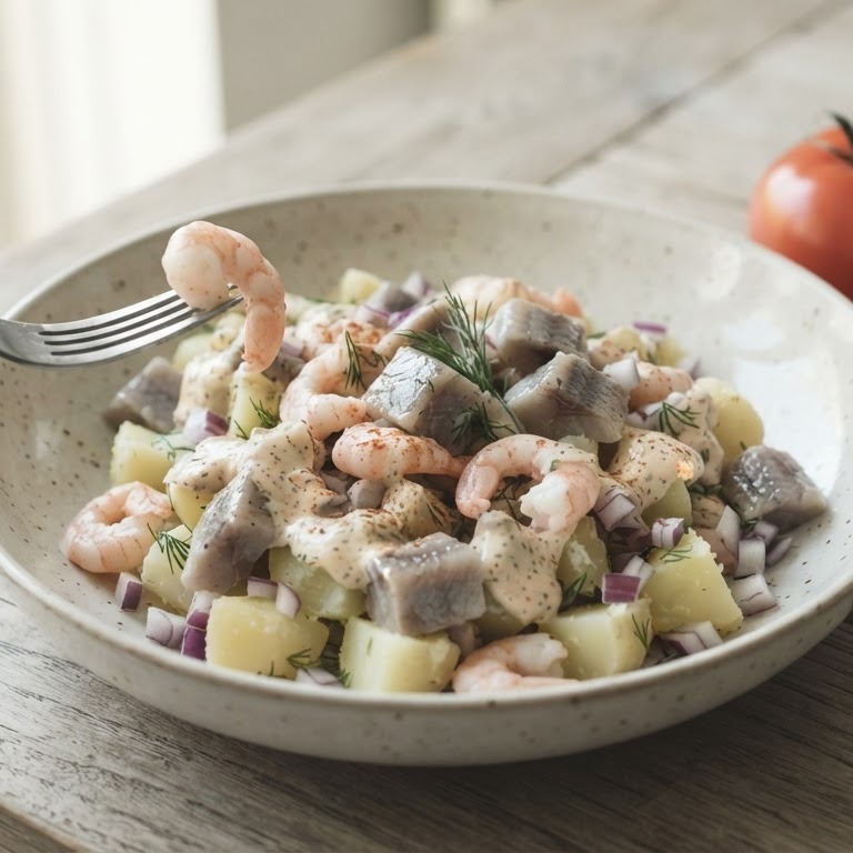 Haringsalade met garnalen recept
