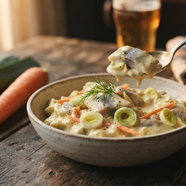 Haringsalade met mosterdsaus recept