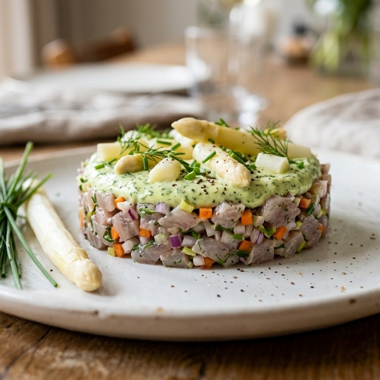 Haringtartaar met asperge- en tuinkruidenmayonaise recept