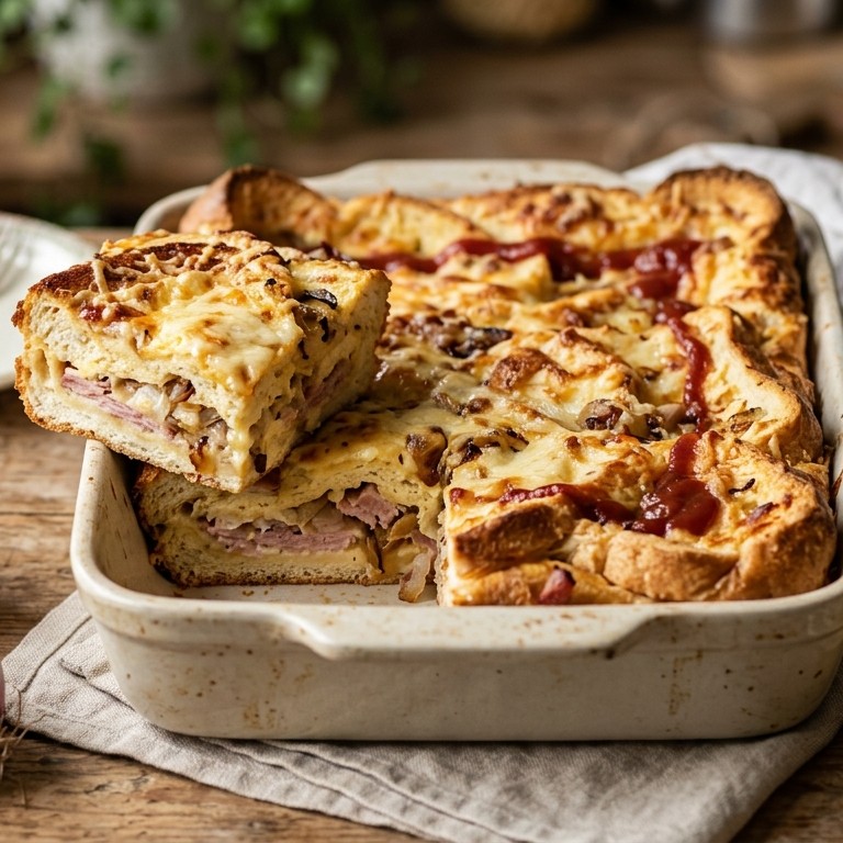 Hartige broodtaart met ham, ketchup en kaas recept