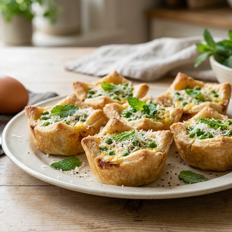 Hartige eiertaartjes met doperwten en munt recept