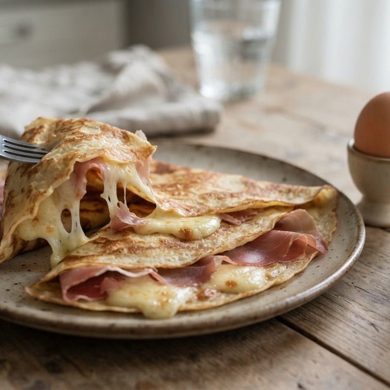 Hartige pannenkoeken met rauwe ham en kaas recept