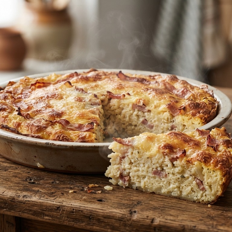 Hartige rijsttaart met kaas en spekreepjes recept