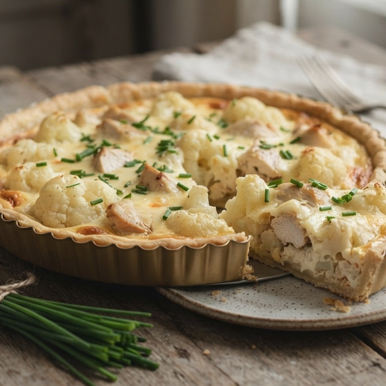 Hartige taart met bloemkool en kip recept