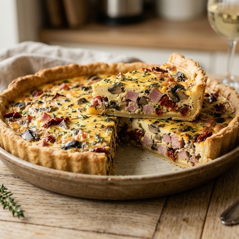 Hartige taart met ham en champignons recept