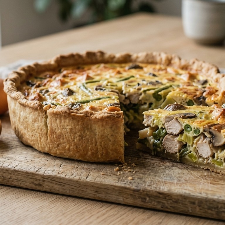 Hartige taart  met kip, prei en boontjes recept