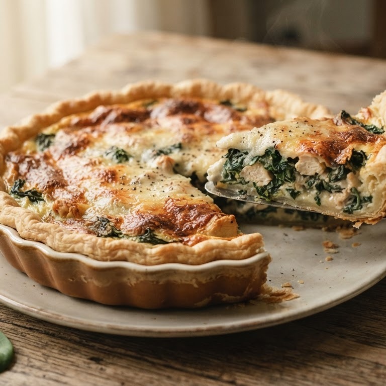 Hartige taart met kip, spinazie en kaas recept