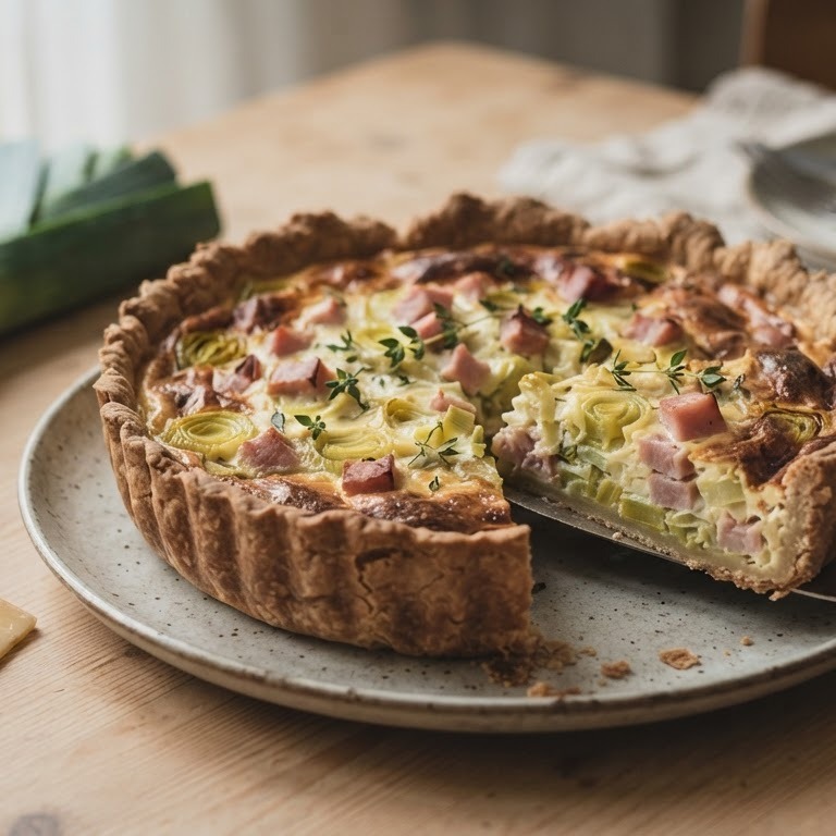 Hartige taart  met prei en ham recept