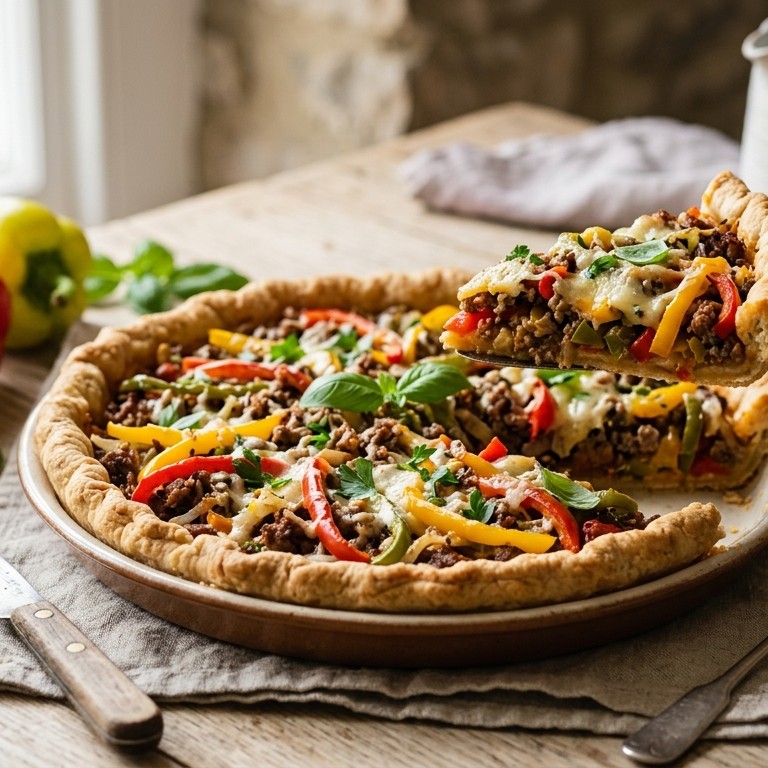 Hartige taart met rundergehakt en paprika recept