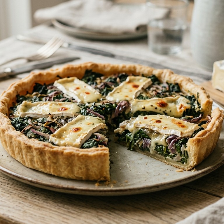 Hartige taart met spinazie en brie recept