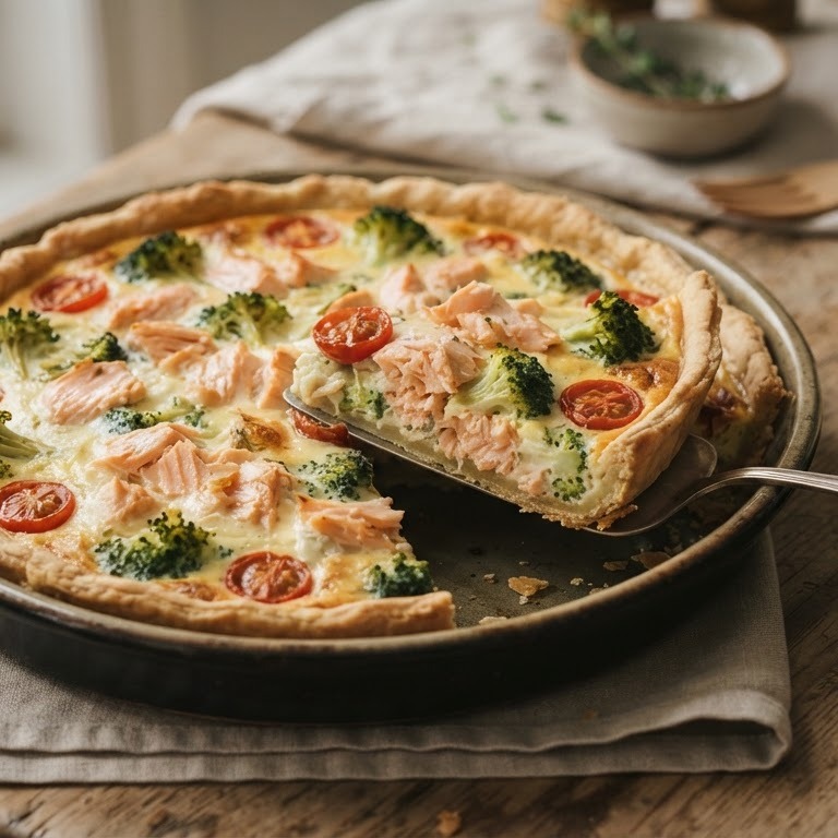 Hartige taart met zalm met broccoli recept