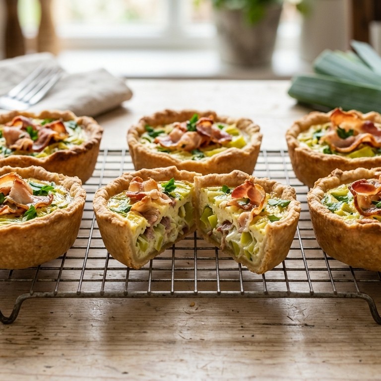 Hartige taartjes met prei, ei en bacon recept