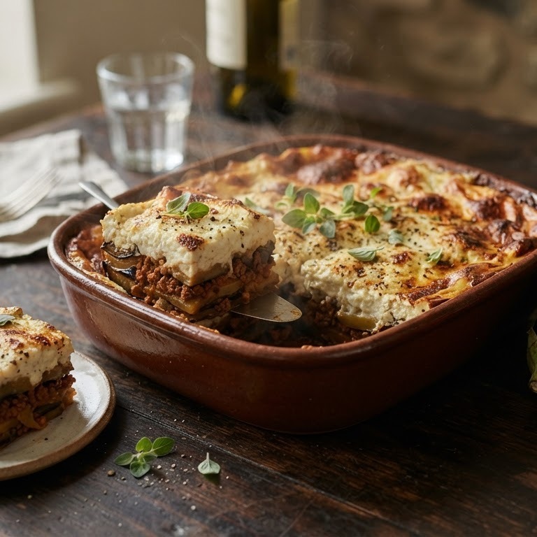 Hartverwarmende ovenschotel Moussaka met ricotta en oregano recept