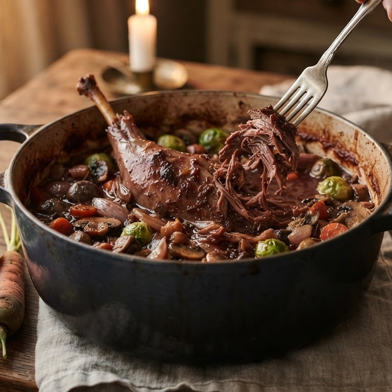 Hazenbout in dikke groentewijnsaus recept