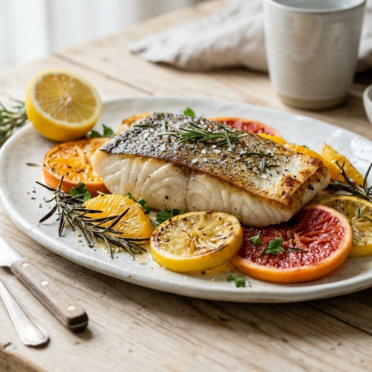 Heilbot met rozemarijn en citrusvruchten recept