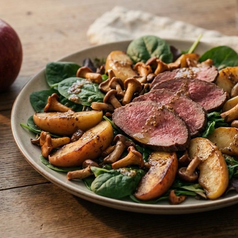 Herfstsalade met hertenbiefstukjes en spinazie recept