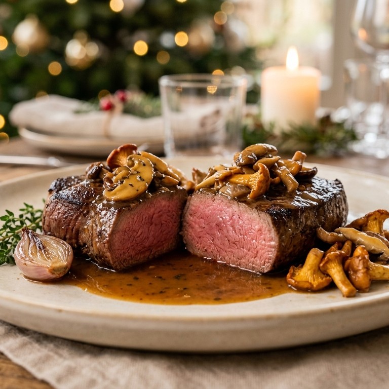 Hertenbiefstuk met paddenstoelen recept