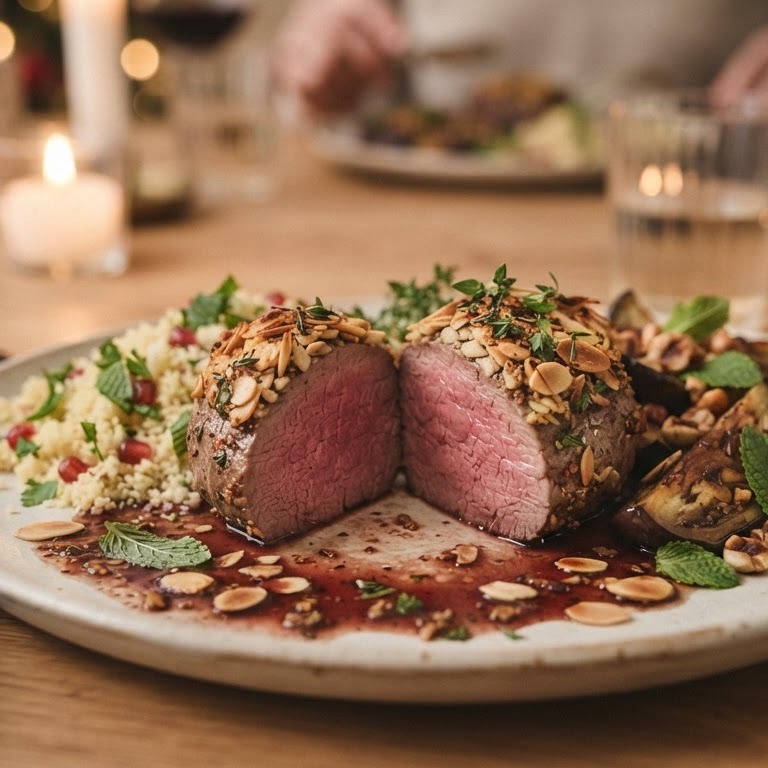 Hertenkalffilet met amandelkorst recept